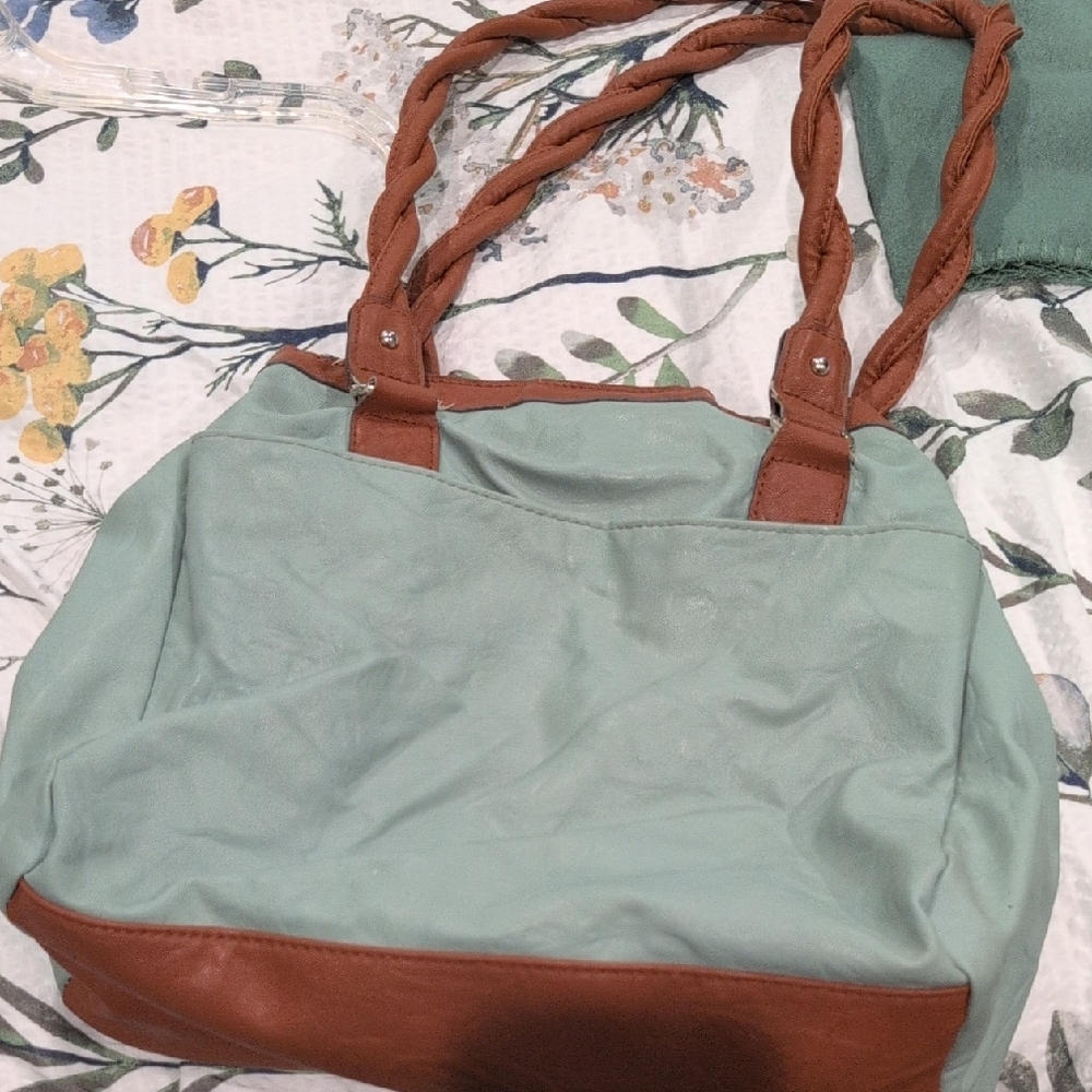 Rosetti Green and Brown Shoulder Bag with Leather Trim - Picture 3 of 4